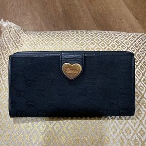 Gucci Navy Bi-fold Wallet with Gold Heart
